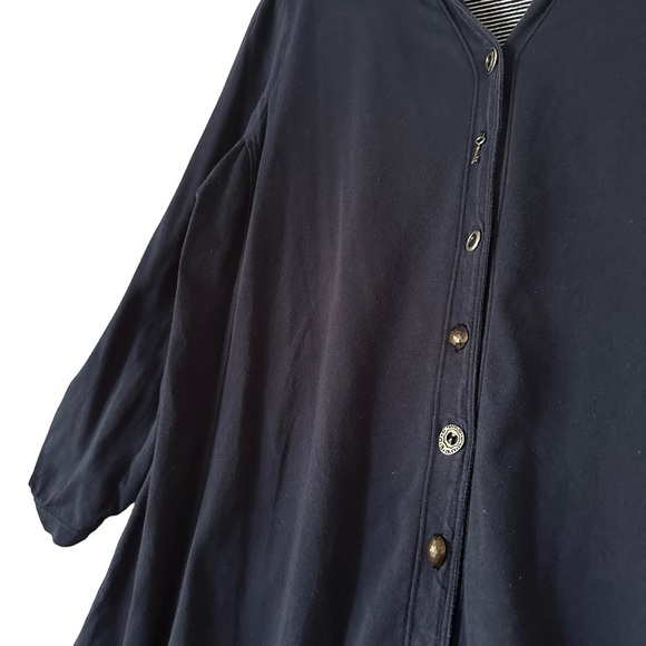 Neon Buddha | Navy Striped Back Button Front Top Stretch Cotton Size S - Picture 4 of 11